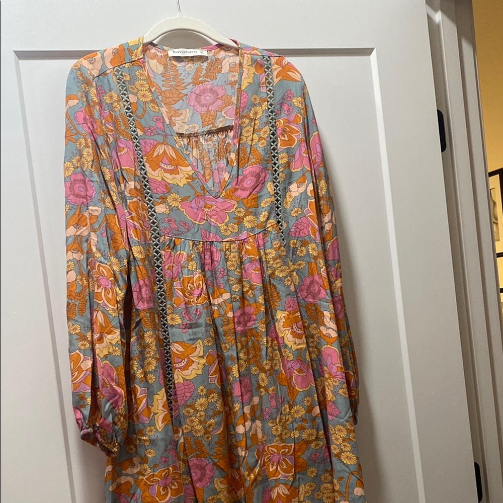 Bohemian Floral Dress in Pink and Orange